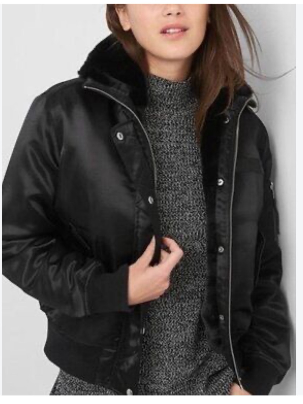 GAP Black Bomber Jacket with Faux Fur Collar
